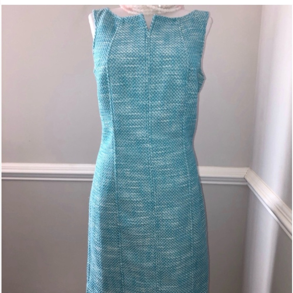 Talbots Petites Blue Tweed Sheath Dress - Size 4P - Textured Sleeveless Shift - Picture 2 of 10